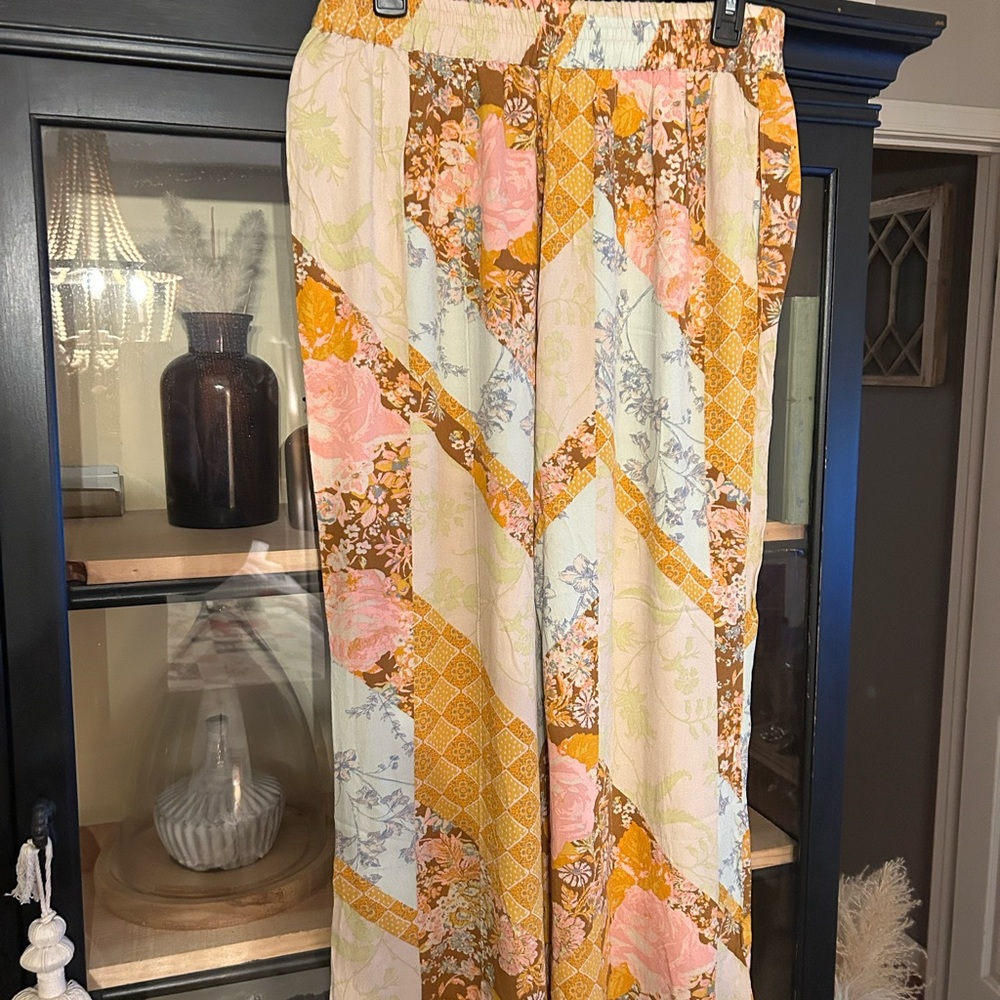 Free People On The Move Floral Patchwork Wide-Leg Pants
